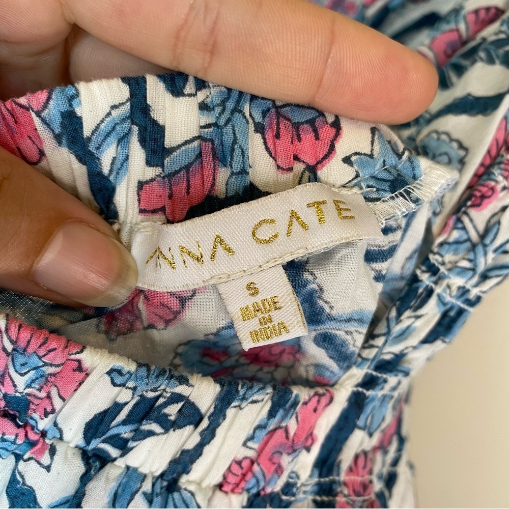 ANNA CATE Giselle Floral Block Print Ruffle Smocked Maxi Dress Blue/Pink Small - Picture 6 of 13